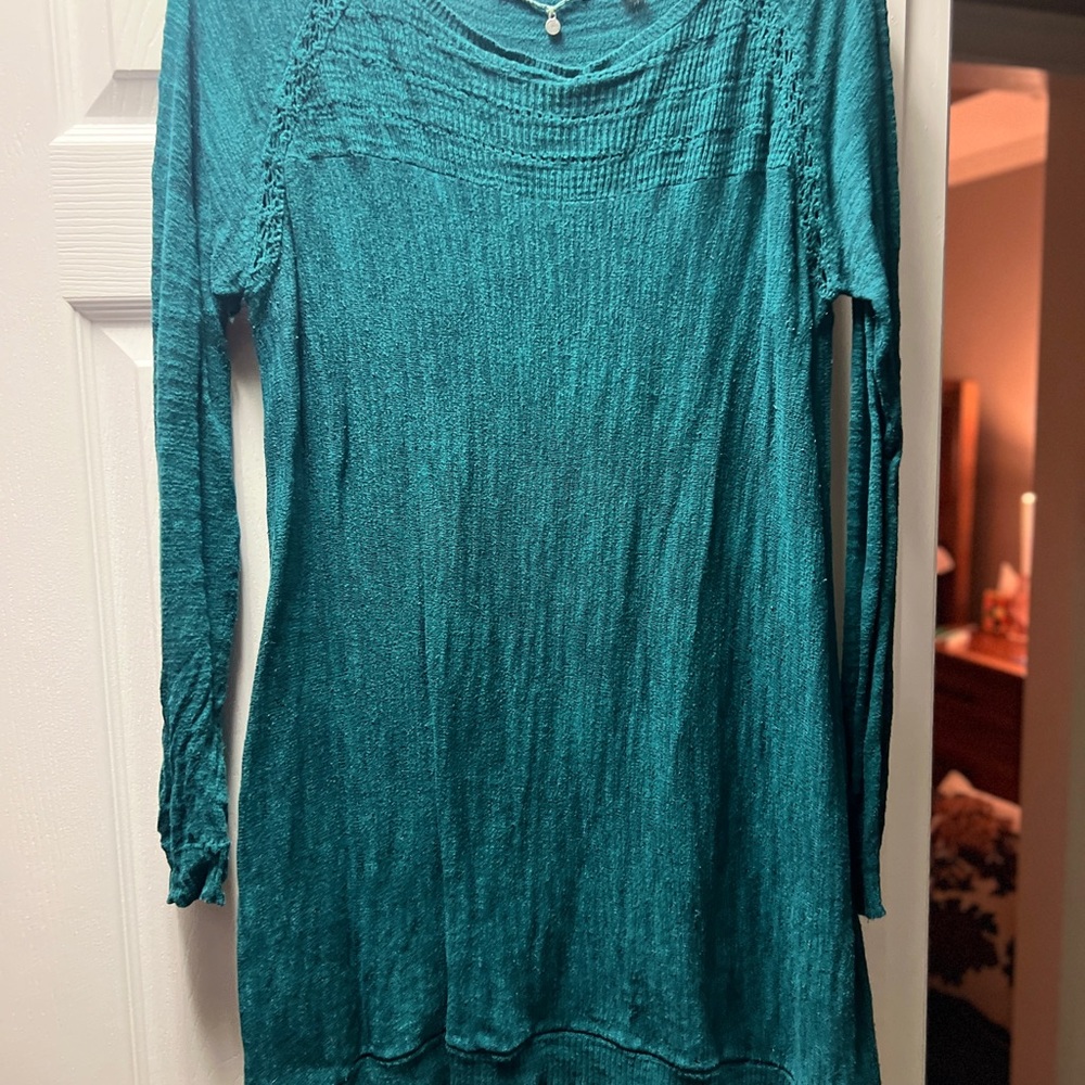 Anthropologie Teal Long Sleeve Tunic Sweater
